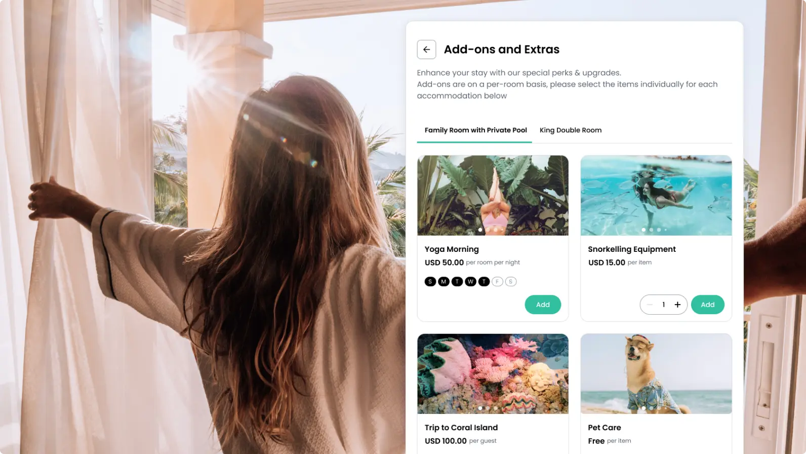 Hotel website add-ons screen example