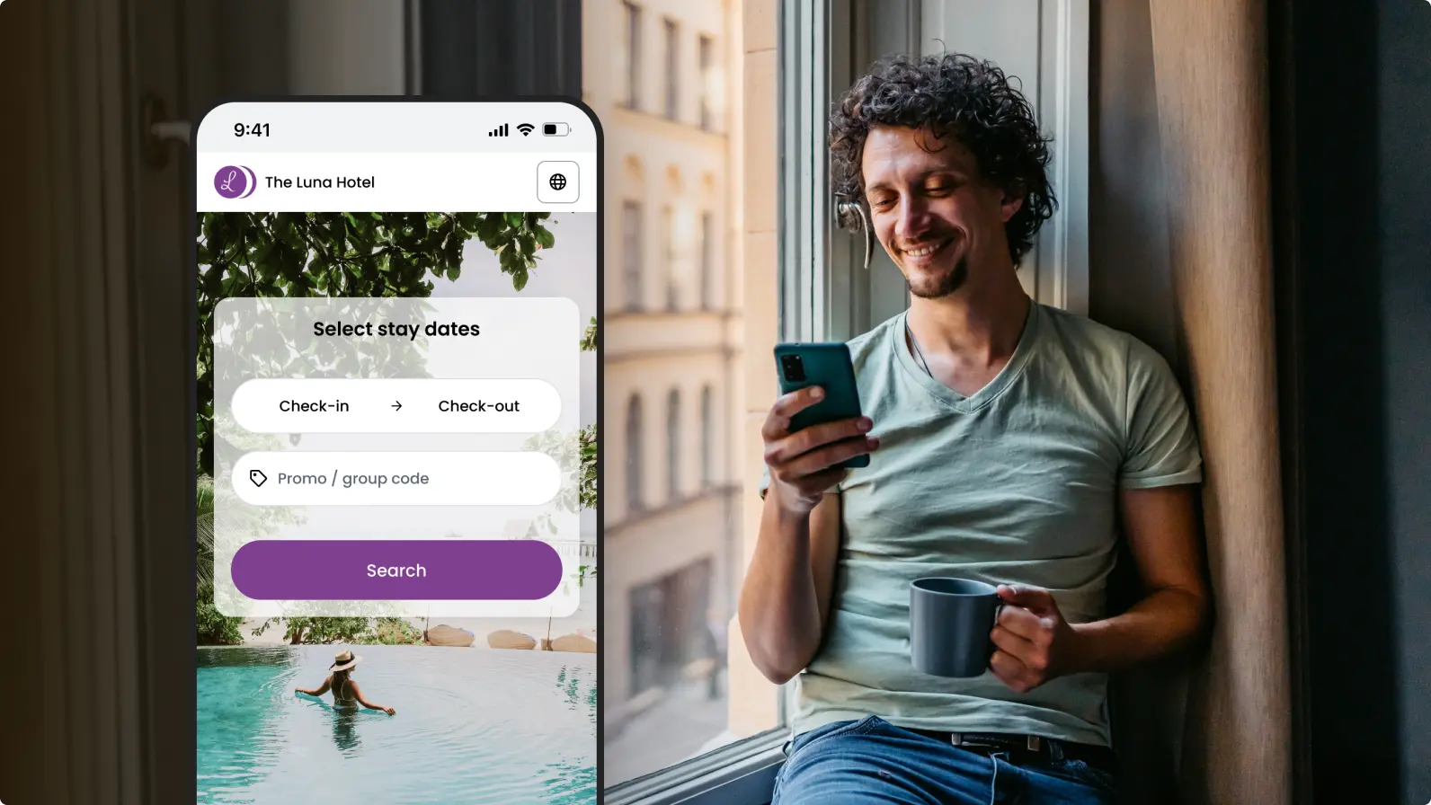Cloudbeds Booking engine on mobile device preview